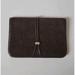 Vintage Envelope Clutch Purse Brown Monogrammed Suede Leather Elevated Retro 70s